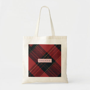 Tote Bag Tartan à carreaux personnalisé rouge foncé et noir