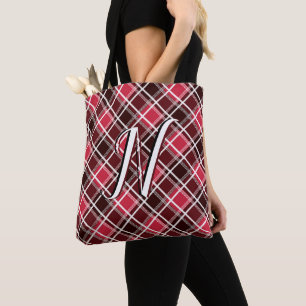 Tote Bag Tartan classique Plaid Red Black Monogramme person