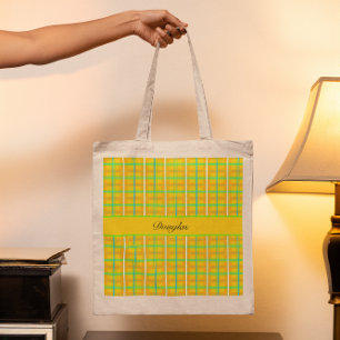 Tote Bag Tartan de Douglas jaune et bleu rétro, personnalis