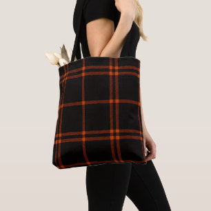 Tote Bag Tartan écossais noir gras Orange moderne automne