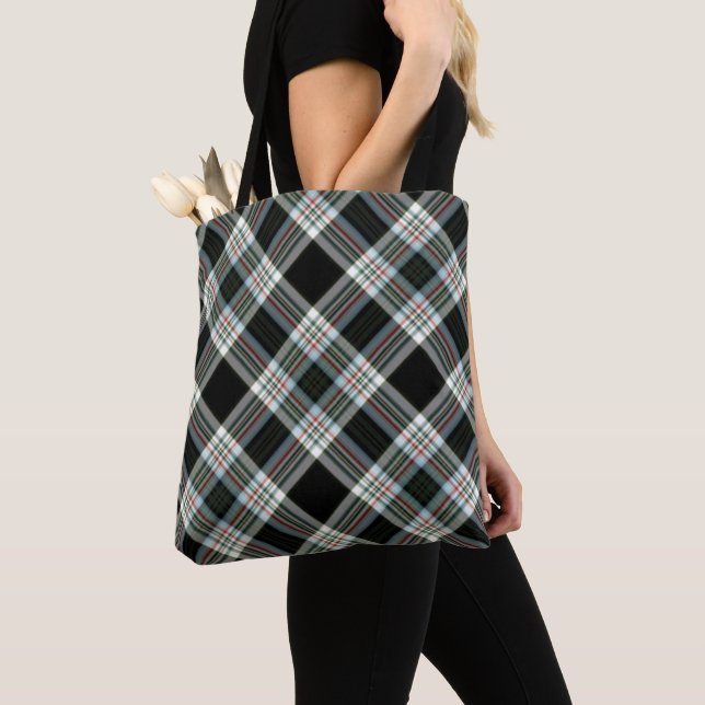 Tote Bag Tartan noir, blanc, vert, plaid (De près)