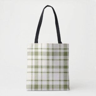 Tote Bag Tartan plat classique Motif-Olive Vert & Crème