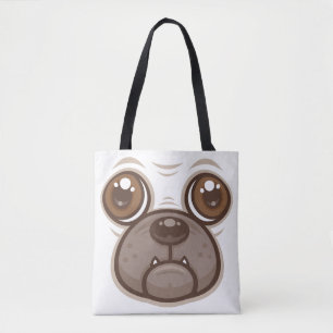 Tote Bag Tasse Chien de Dessin Animé Tête de Pug