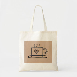 Tote Bag Tasse de café fumant avec cœur pailleté