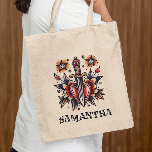 Tote Bag Tatouage Rétro Dague de Cœur Vierge Enterrement de (Créateur téléchargé)