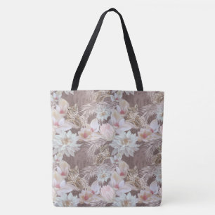 Tote Bag Taupe Leopard Floral Fashion Fourre-tout