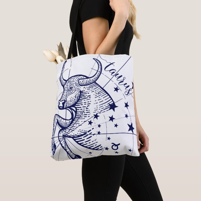 Tote Bag Taurus Zodiac Navy & Gold Monochrome Fourre-tout (De près)