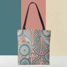 Tote Bag Teal et Coral Nouveau Flow
