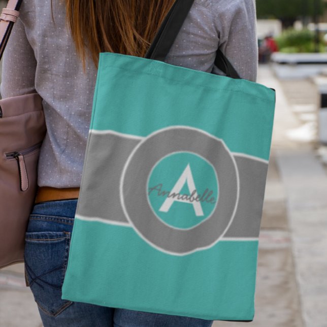 Tote Bag Teal Gray Monogram (Créateur téléchargé)