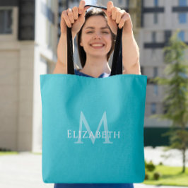 Tote Bag Teal Monogram Modern Name Initial Tote
