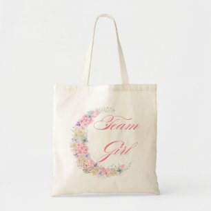 Tote Bag team girl baby shower rose script élégant floral