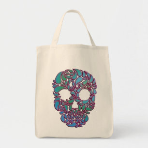 Tote Bag Teardrop Candy crâne en bleu, vert et rose