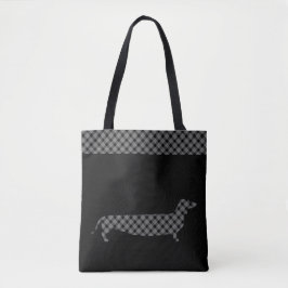 Tote Bag Teckel de plaid sur le noir