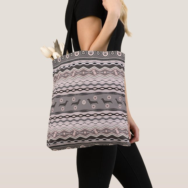 Tote Bag Teckel - motif décoratif aux pastels (De près)