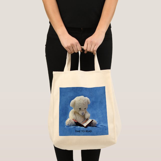 Tote Bag Teddy Bear Time to Read Blue Stuffed Animal (Devant (produit))