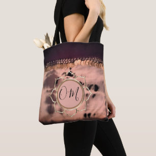 Tote Bag Tee de teinture rose pâle OM Lotus
