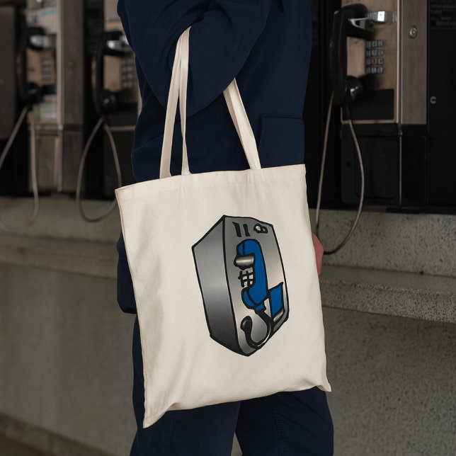 Tote Bag Téléphone public rétro bleu et argent (Créateur téléchargé)