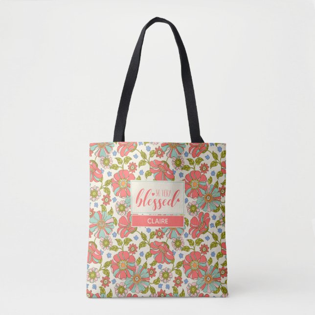 Tote Bag Tellement bienheureux les années 70 Floral Rose &  (Devant)