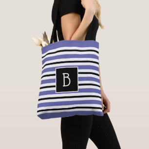 Tote Bag Tendance Monogramme Bleu Pervenche Noir Rayure