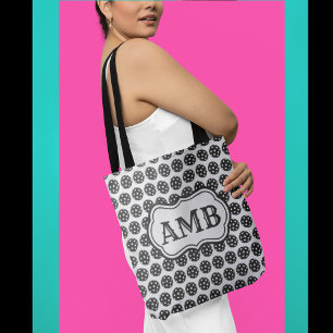 Tote Bag Tendance Pickleball noir & blanc 3 lettres Monogra
