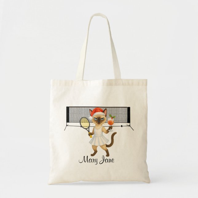 Tote Bag Tennis Christmas themed for player who loves cat  (Devant)