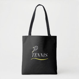 Tote Bag Tennis Mot Simple Souligné Racket Ball Noir
