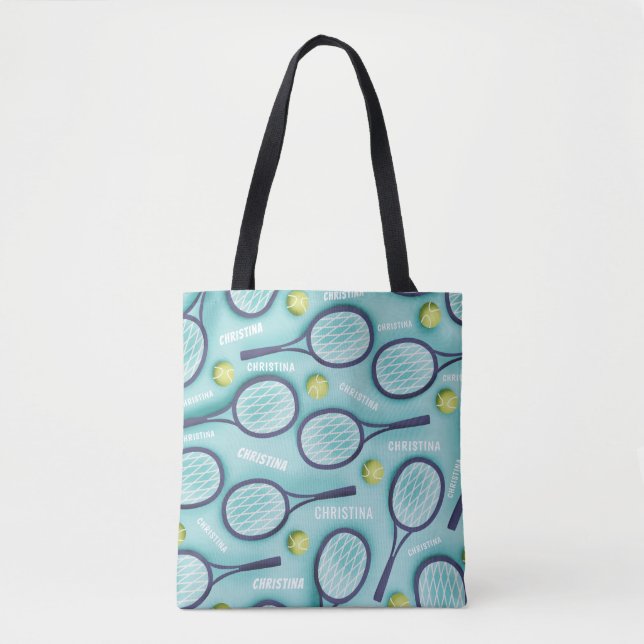 Tote Bag Tennis Racket Ball & Kids Girls Nom Motif mignonne (Devant)