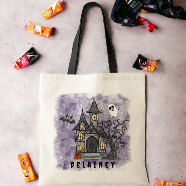 Tote Bag Tente Halloween Trick Traite Haunted House Purple (Créateur téléchargé)
