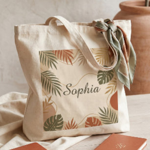 Tote Bag Terracotta Bohème Botanique Feuilles de Palmier Pe