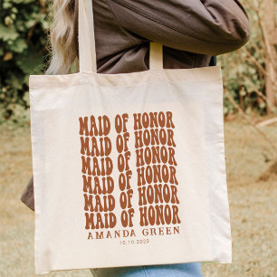 Tote Bag Terracotta Retro Boho Personnalisée Maid of Honor