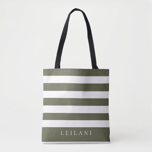 Tote Bag Terrarium tendance motif rayure verte mousse (Devant)