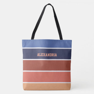 Tote Bag Terre Cuite & Bandes Bleues Personnalisées