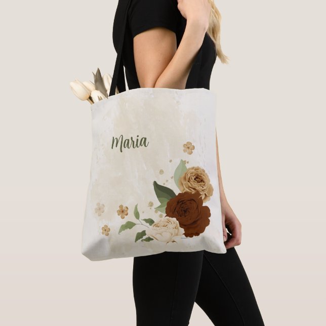 Tote Bag terre cuite ton floral (De près)