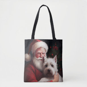 Tote Bag Terrier Blanc de West Highland Santa Claus Noël