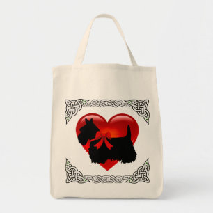 Tote Bag Térrier écossais noir, tresse celtique, cœur rouge
