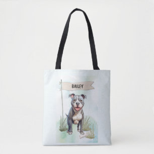 Tote Bag Terrier Pit Bull Aquarelle Chien Personnalisé