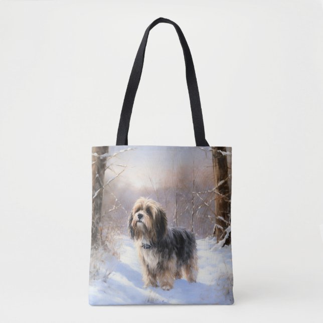 Tote Bag Terrier Tibétain Laissons Il Neige Noël (Devant)