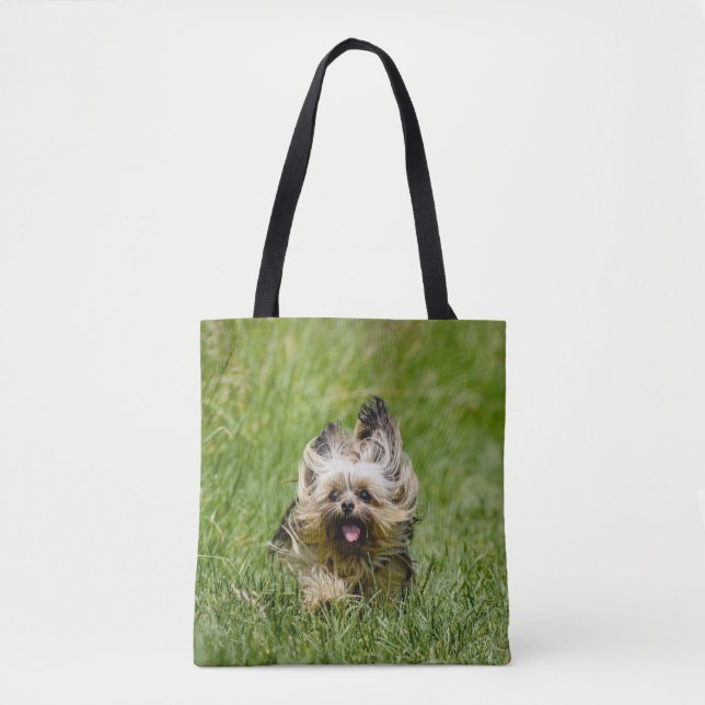 Tote Bag Terrier Yorkshire mignon Traversant L'Herbe (Devant)
