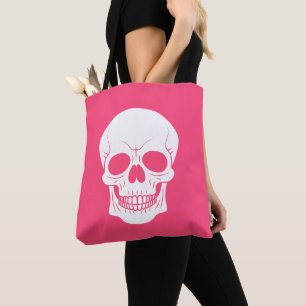 Tote Bag Tête de crâne rose et blanc Halloween effrayant