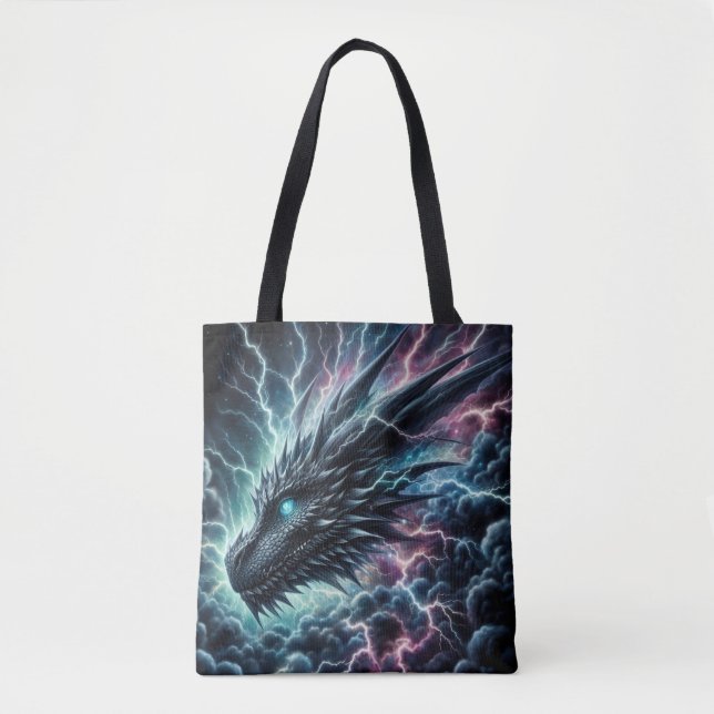 Tote Bag Tête de dragon dans un orage avec éclairs (Devant)
