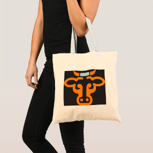 Tote Bag Tête de taureau orange Minimaliste Vache