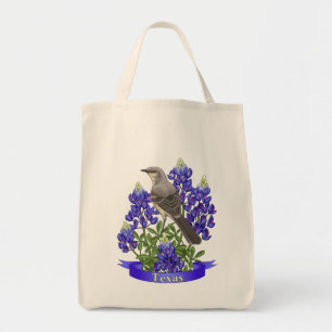 Tote Bag Texas State Mockingbird & Bluebonnet Flower