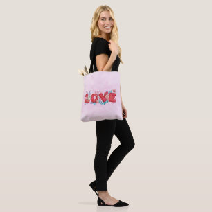 Tote Bag Texte d'amour rouge en lettres bloc gras Aquarelle