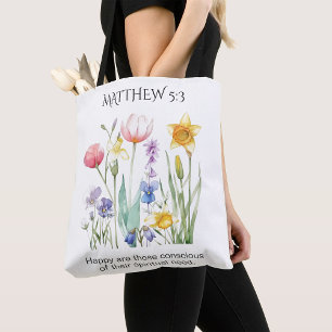 Tote Bag Texte de l'année JW 2026 avec fleurs à l'aquarelle