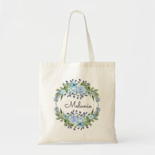Tote Bag Texte de monogramme personnalisé fleur de aquarell
