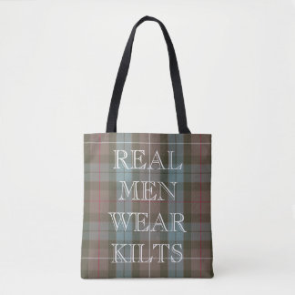 Tote Bag Texte fait sur commande patiné de tartan de chasse