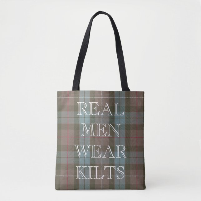 Tote Bag Texte fait sur commande patiné de tartan de chasse (Devant)