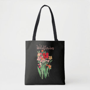 Tote Bag Texte Fleurs Sauvages Rouges et Roses