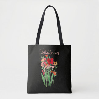 Tote Bag Texte Fleurs Sauvages Rouges et Roses