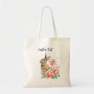 Tote Bag TEXTE PERSONNALISÉ - Lapin de Pâques moderne + Fle
